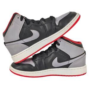 NIKE AIR JORDAN 1 MID BLACK/CEMENT GREY-FIRE RED SNEAKER - SIZE 4.5Y DQ8423-006